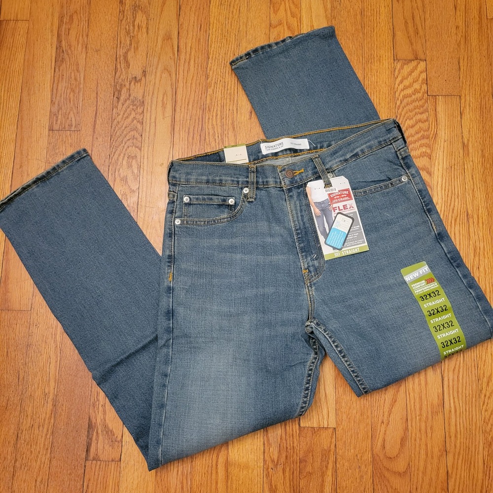 Signature Levi Strauss S51 Straight Flex‎ Denim Jeans 32x32 Blue New IRREGULAR
